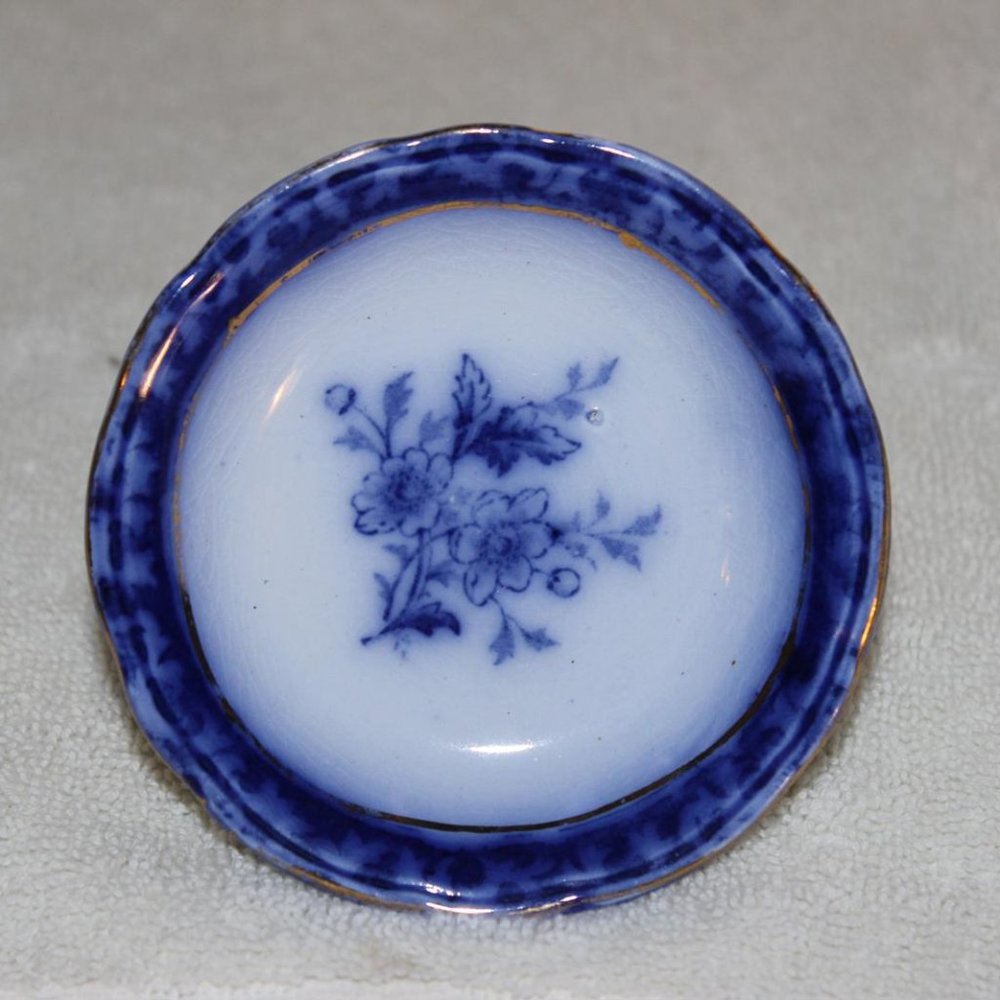 VINTAGE TOURAINE FLOW BLUE TRANSFER WARE SMALL TEA BAG PLATE 3-3/8” DIAMETER